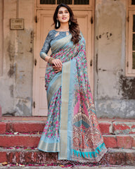 Pure Silk Digital Printed Saree with Brocade Blouse Colorful Saree