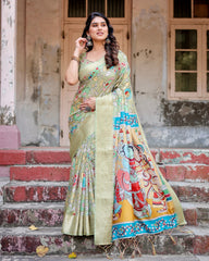 Pure Silk Digital Printed Saree with Brocade Blouse Colorful Saree