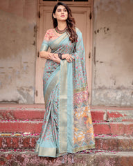 Pure Silk Digital Printed Saree with Brocade Blouse Colorful Saree