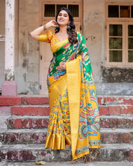 Pure Silk Digital Printed Saree with Brocade Blouse Colorful Saree