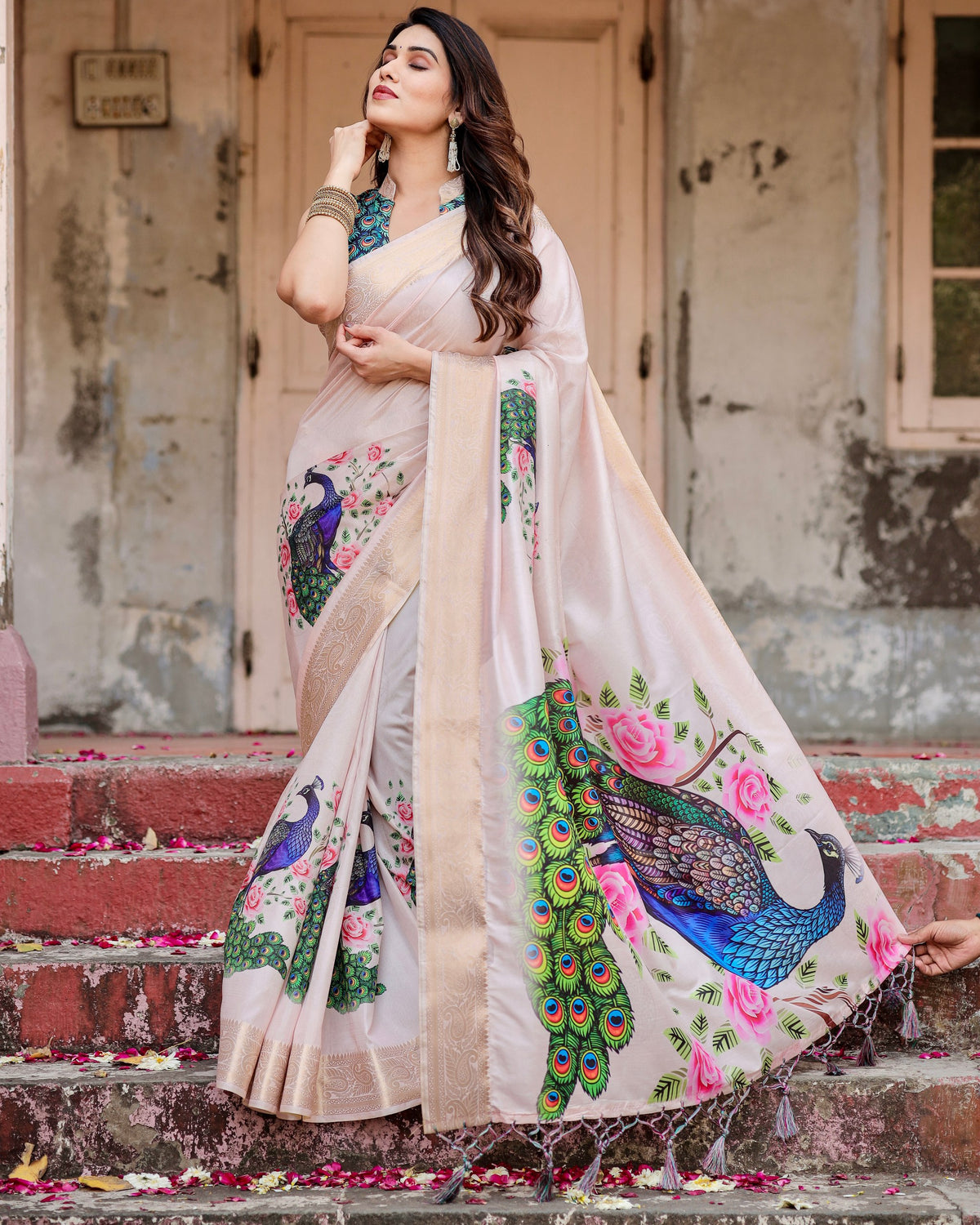 Pure Silk Digital Printed Saree with Brocade Blouse Colorful Saree