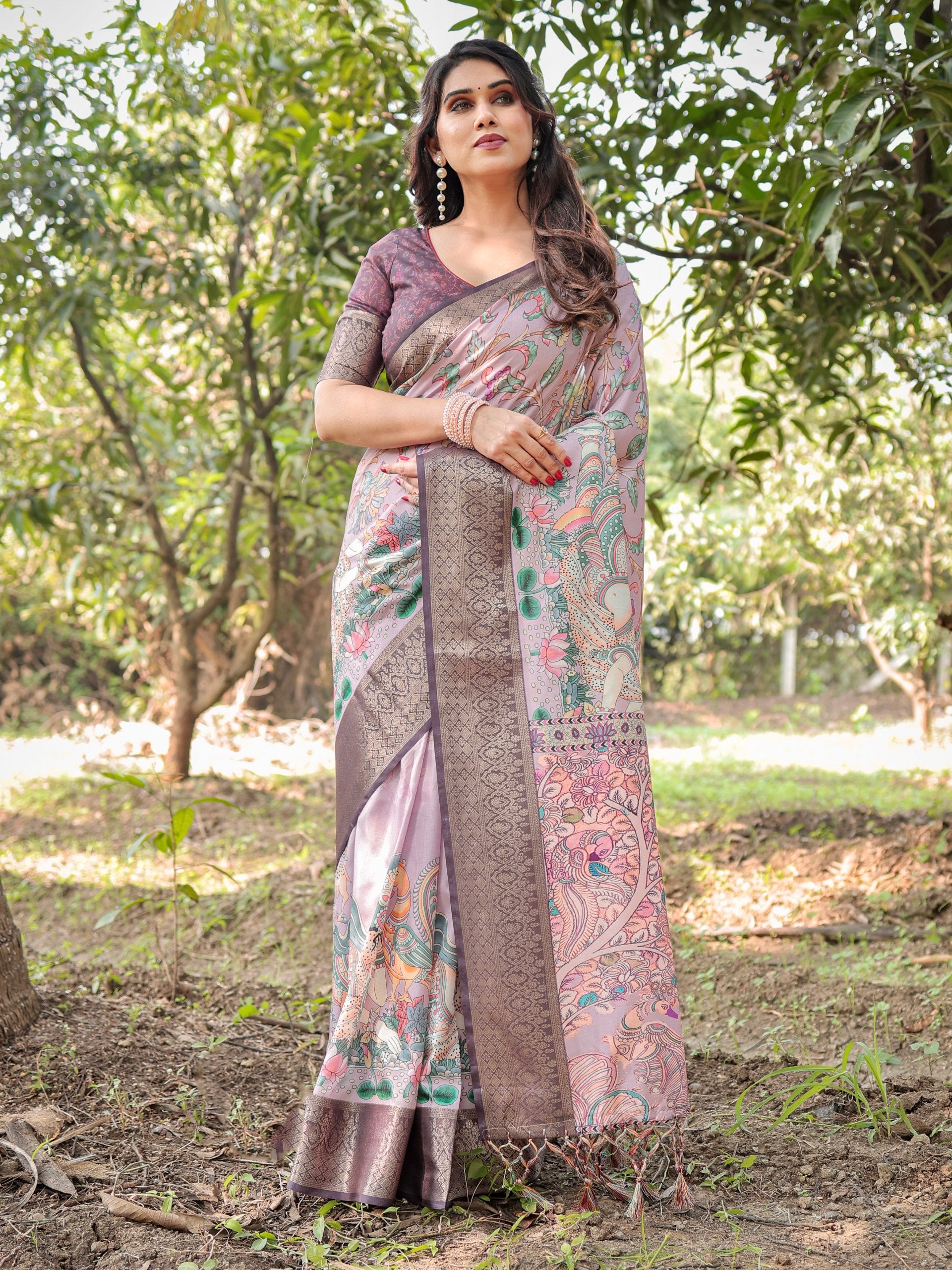 Pure Silk Digital Printed Saree with Brocade Blouse Colorful Saree