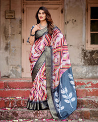 Pure Silk Digital Printed Saree with Brocade Blouse Colorful Saree