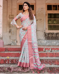 Pure Silk Digital Printed Saree with Brocade Blouse Colorful Saree