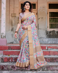 Pure Silk Digital Printed Saree with Brocade Blouse Colorful Saree