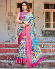 Pure Silk Digital Printed Saree with Brocade Blouse Colorful Saree