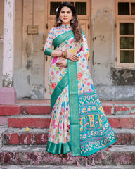 Pure Silk Digital Printed Saree with Brocade Blouse Colorful Saree