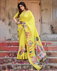 Pure Silk Digital Printed Saree with Brocade Blouse Colorful Saree