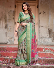 Pure Silk Digital Printed Saree with Brocade Blouse Colorful Saree