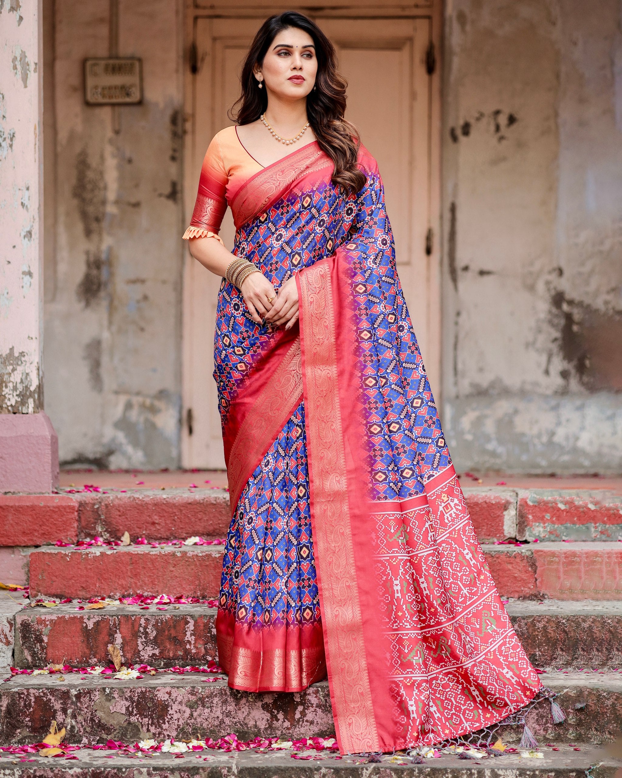 Pure Silk Digital Printed Saree with Brocade Blouse Colorful Saree