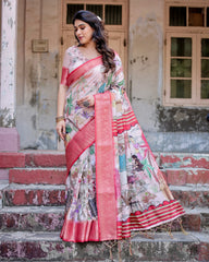 Pure Silk Digital Printed Saree with Brocade Blouse Colorful Saree