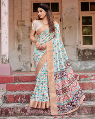 Pure Silk Digital Printed Saree with Brocade Blouse Colorful Saree