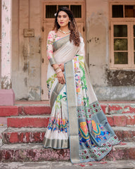 Pure Silk Digital Printed Saree with Brocade Blouse Colorful Saree