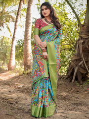 Pure Silk Digital Printed Saree with Brocade Blouse Colorful Saree