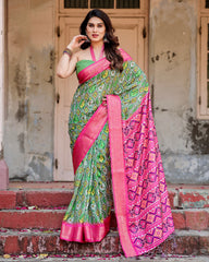 Pure Silk Digital Printed Saree with Brocade Blouse Colorful Saree