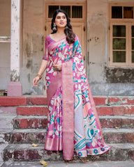 Pure Silk Digital Printed Saree with Brocade Blouse and Enchanting Tassels Colorful Saree