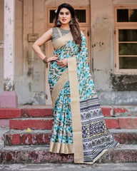 Pure Silk Digital Printed Saree with Brocade Blouse Colorful Saree