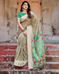 Pure Silk Digital Printed Saree with Brocade Blouse Colorful Saree