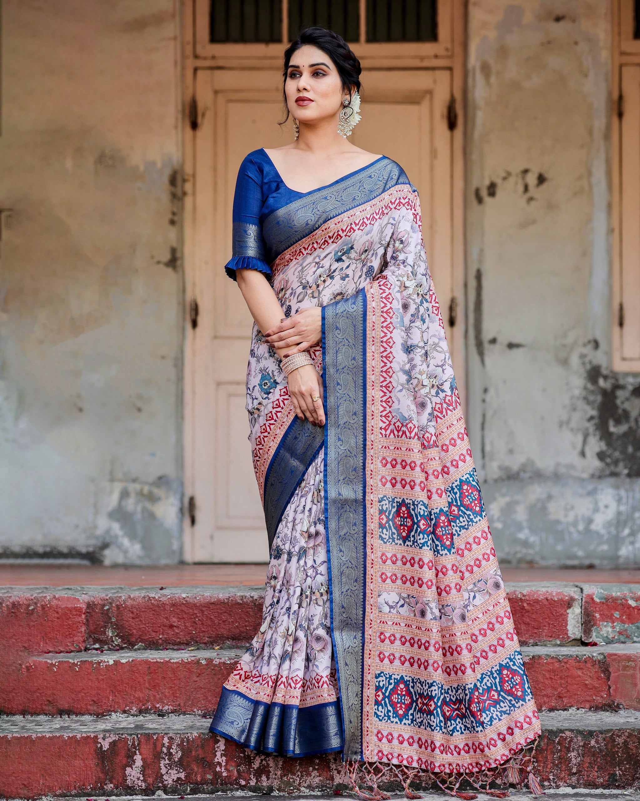 Pure Silk Digital Printed Saree with Brocade Blouse Colorful Saree