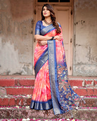 Pure Silk Digital Printed Saree with Brocade Blouse Colorful Saree