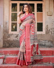 Pure Silk Digital Printed Saree with Brocade Blouse Colorful Saree