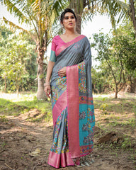 Pure Silk Digital Printed Saree with Brocade Blouse Colorful Saree