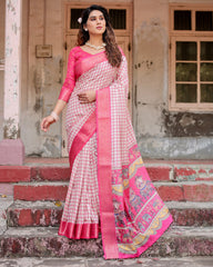 Pure Silk Digital Printed Saree with Brocade Blouse Colorful Saree