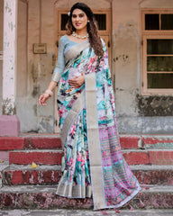 Pure Silk Digital Printed Saree with Brocade Blouse Colorful Saree