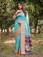 Pure Silk Digital Printed Saree with Brocade Blouse Colorful Saree