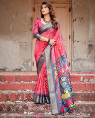 Pure Silk Digital Printed Saree with Brocade Blouse Colorful Saree