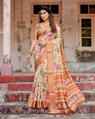 Pure Silk Digital Printed Saree with Brocade Blouse Colorful Saree