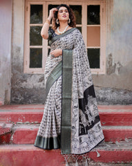 Pure Silk Digital Printed Saree with Brocade Blouse and Enchanting Tassels Colorful Saree