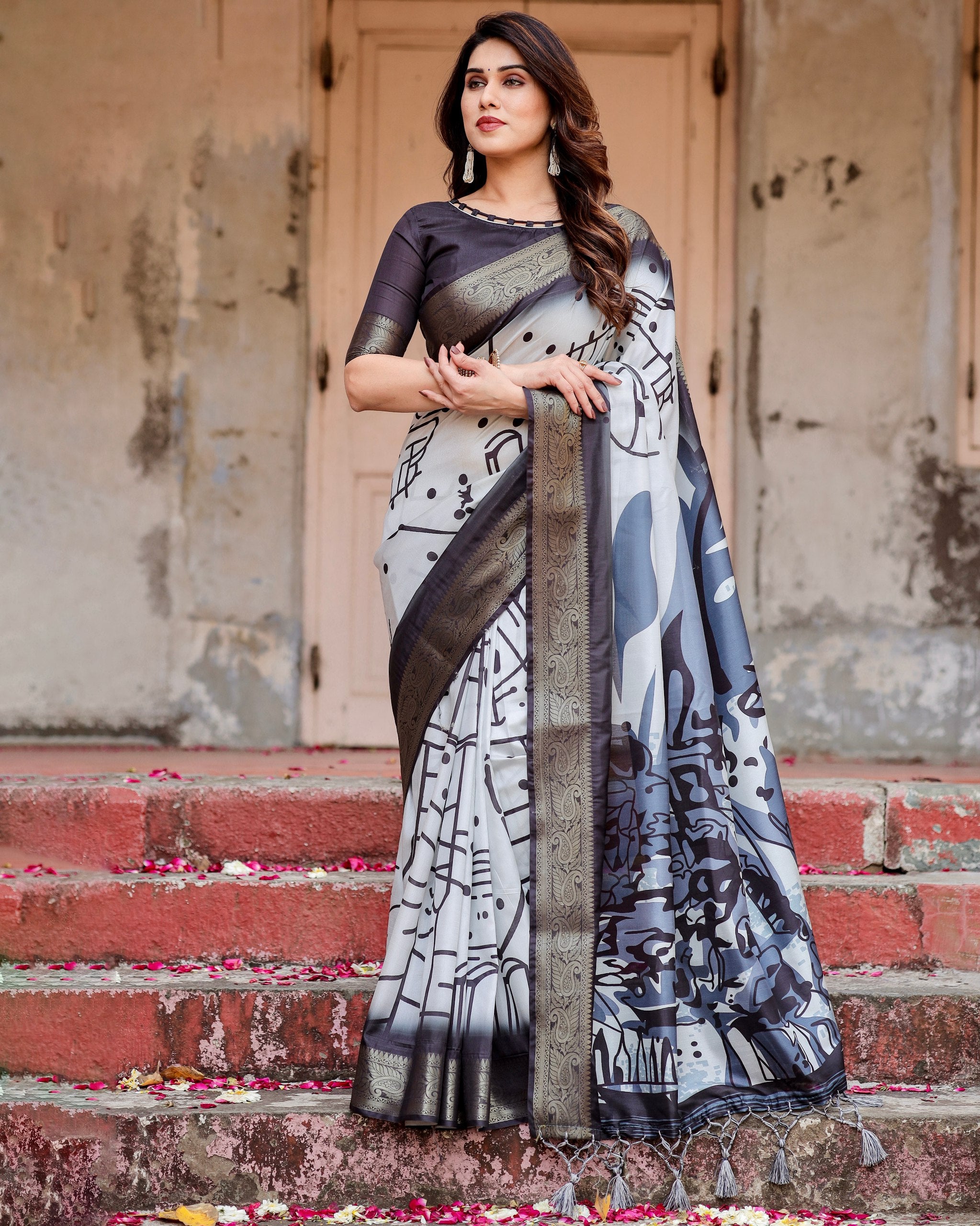 Pure Silk Digital Printed Saree with Brocade Blouse Colorful Saree