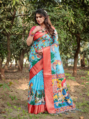 Pure Silk Digital Printed Saree with Brocade Blouse Colorful Saree