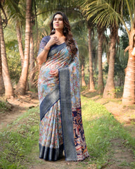 Pure Silk Digital Printed Saree with Brocade Blouse Colorful Saree