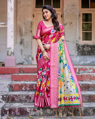 Pure Silk Digital Printed Saree with Brocade Blouse Colorful Saree