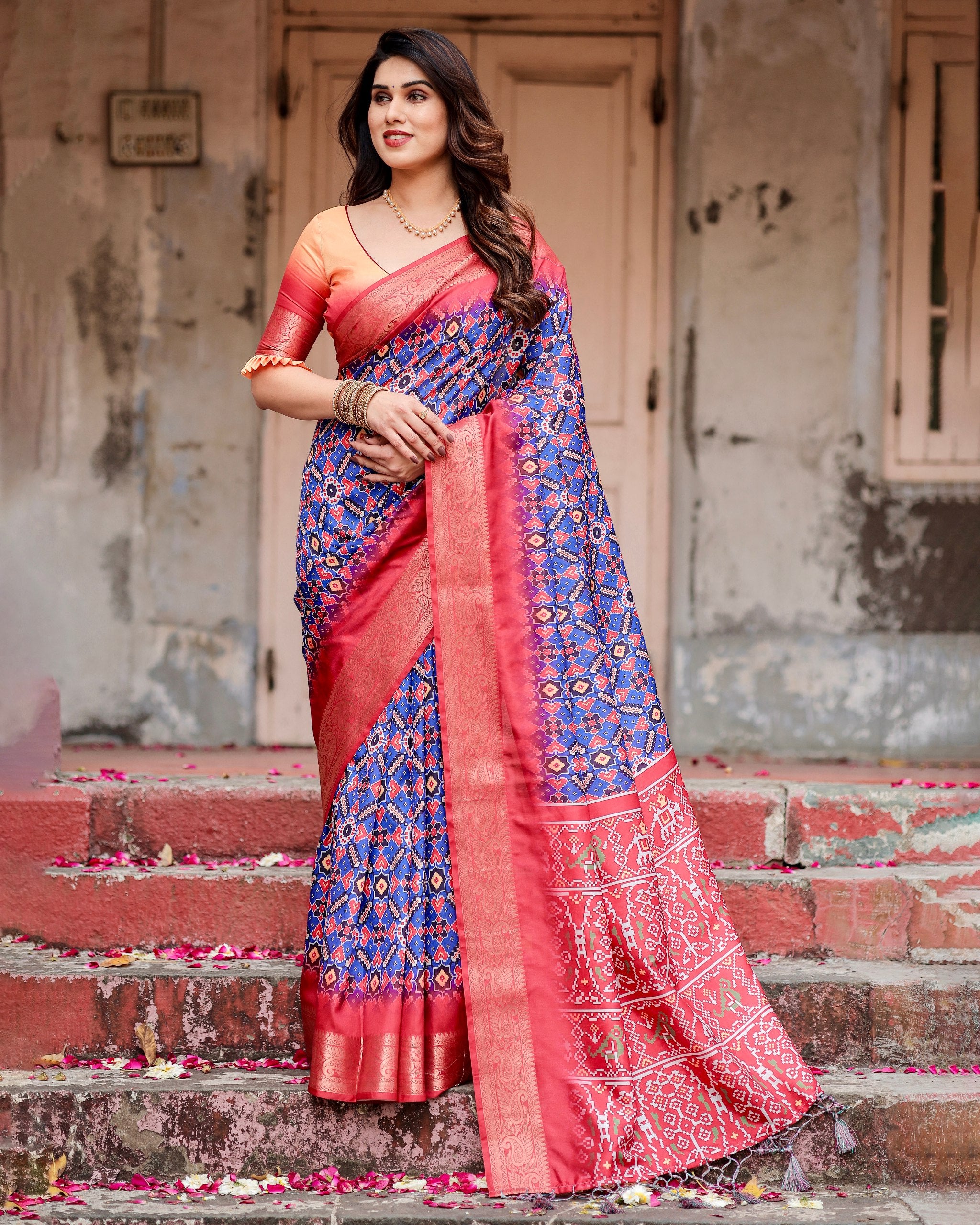 Pure Silk Digital Printed Saree with Brocade Blouse Colorful Saree