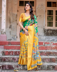 Pure Silk Digital Printed Saree with Brocade Blouse Colorful Saree