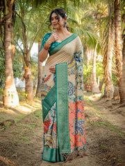 Pure Silk Digital Printed Saree with Brocade Blouse Colorful Saree