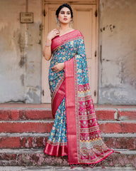 Pure Silk Digital Printed Saree with Brocade Blouse Colorful Saree