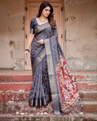 Pure Silk Digital Printed Saree with Brocade Blouse Colorful Saree