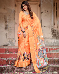 Pure Silk Digital Printed Saree with Brocade Blouse Colorful Saree