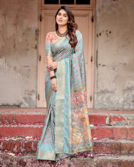 Pure Silk Digital Printed Saree with Brocade Blouse Colorful Saree