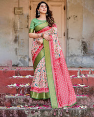 Pure Silk Digital Printed Saree with Brocade Blouse Colorful Saree