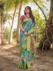 Pure Silk Digital Printed Saree with Brocade Blouse Colorful Saree