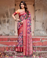 Pure Silk Digital Printed Saree with Brocade Blouse Colorful Saree