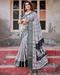 Pure Silk Digital Printed Saree with Brocade Blouse and Enchanting Tassels Colorful Saree