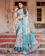 Pure Silk Digital Printed Saree with Brocade Blouse Colorful Saree