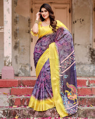 Pure Silk Digital Printed Saree with Brocade Blouse Colorful Saree