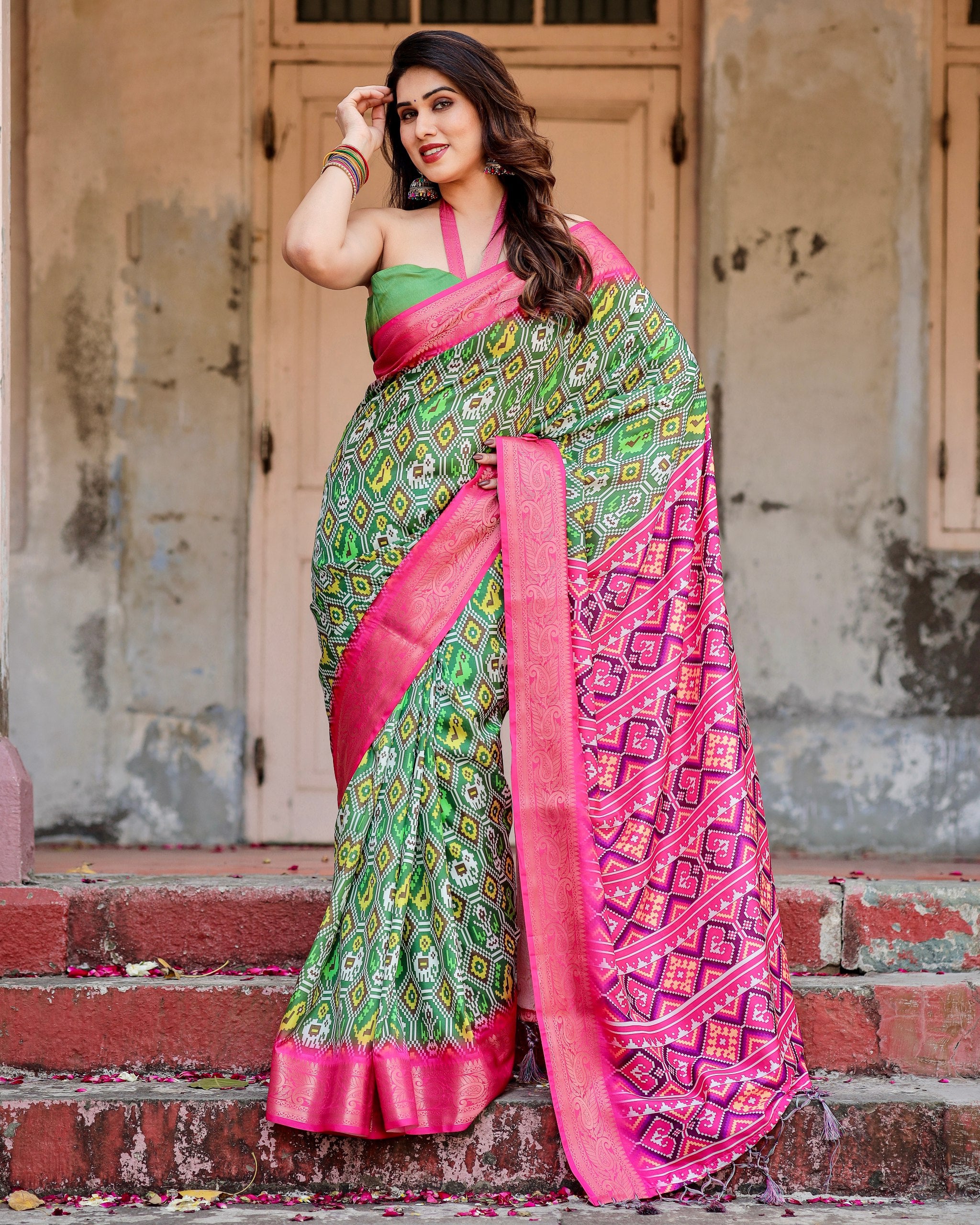 Pure Silk Digital Printed Saree with Brocade Blouse Colorful Saree